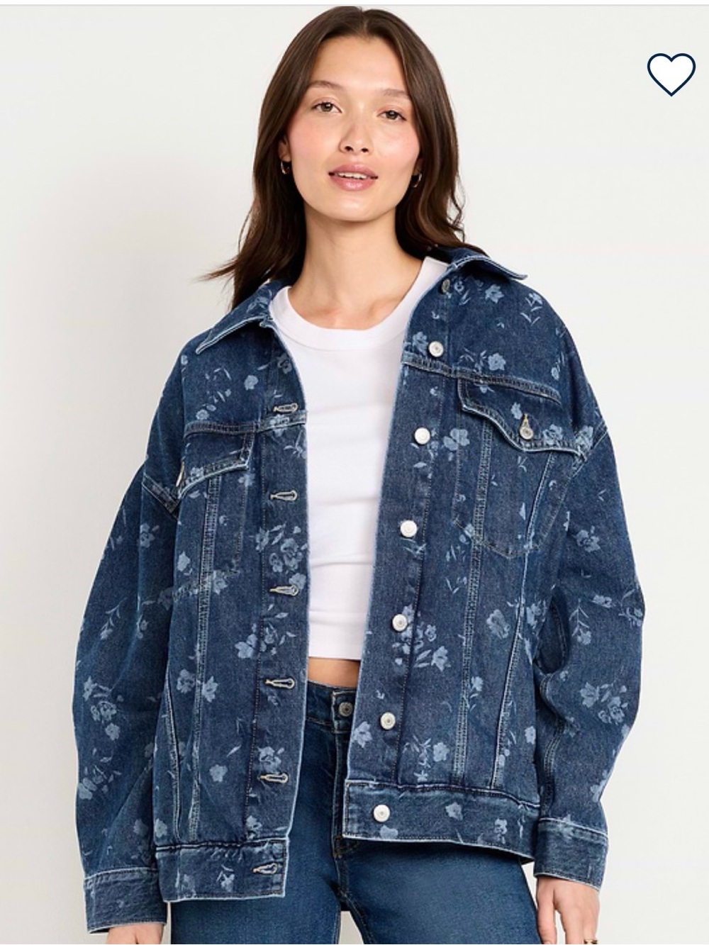 Denim Floral Oversized Jacket - Blue - Picture 2 of 5